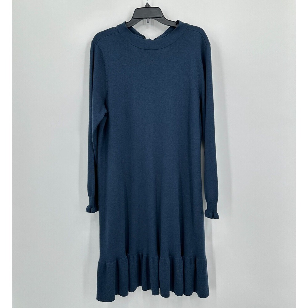 Loft Sweater Dress Womens Plus Size 14 Blue Ruffle Cuff Sleeve Keyhole Tie Shift